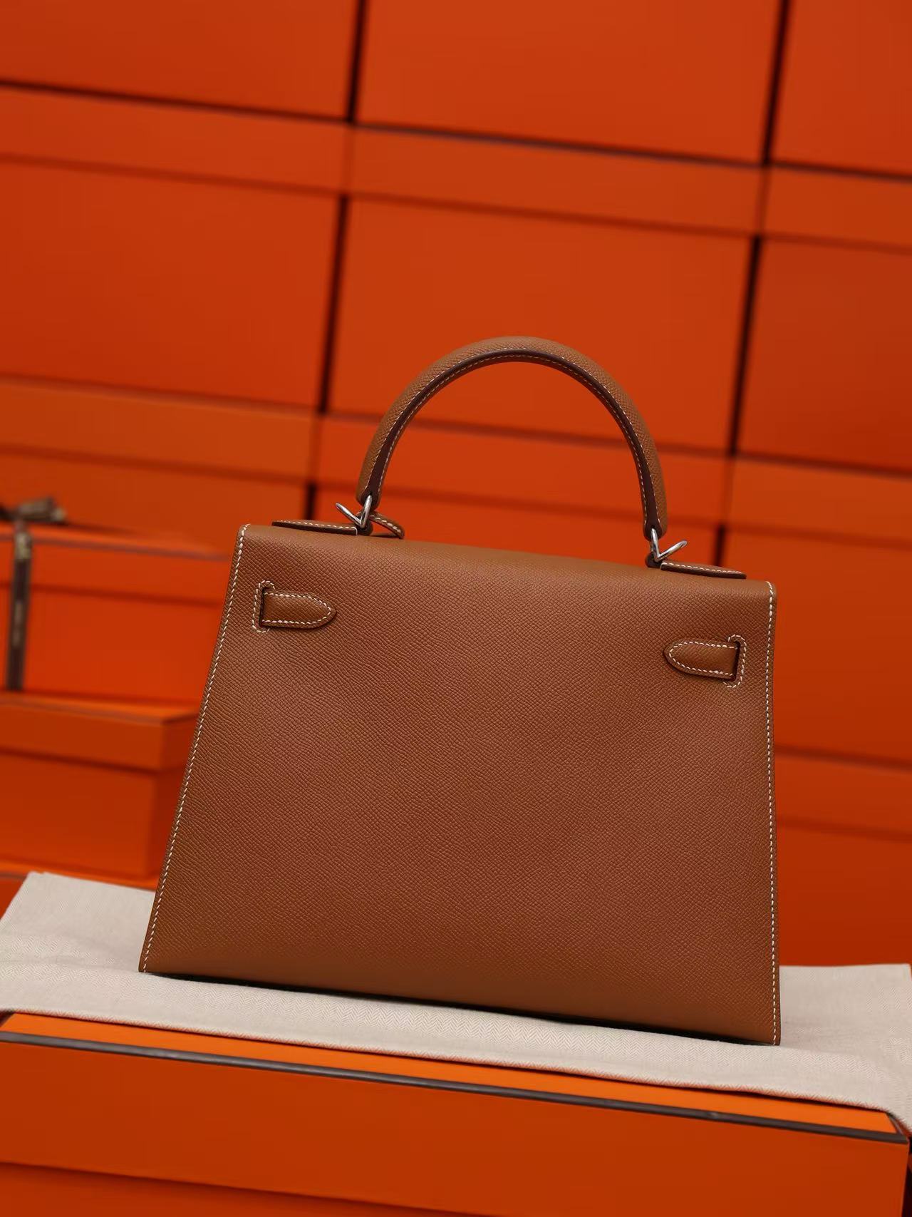 Kelly 外缝 金棕银扣 28cm